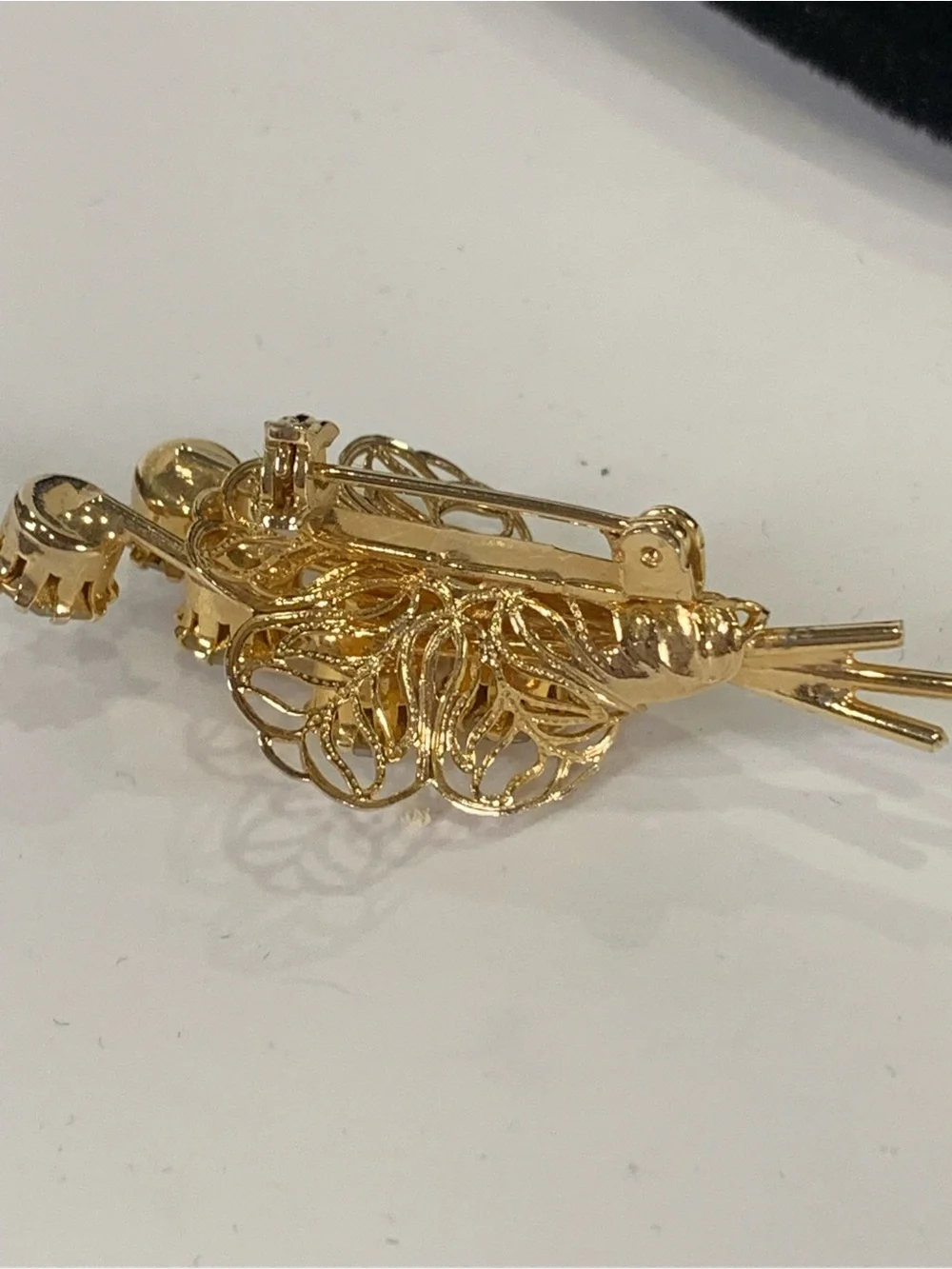 Vintage Gold Tone Filigree Flower Spray Brooch